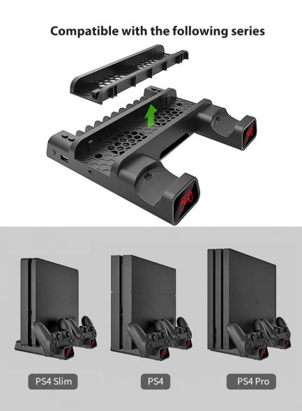 Dobe Βάση Κάθετης Στήριξης PS4 / PS4 Slim / PS4 Pro  με Σύστημα Ψύξης,Υποδοχή Φόρτισης 2 Χειριστηρίων με Led ένδειξη & 10 Θέσεις Games (TP4-19076) - Image 6