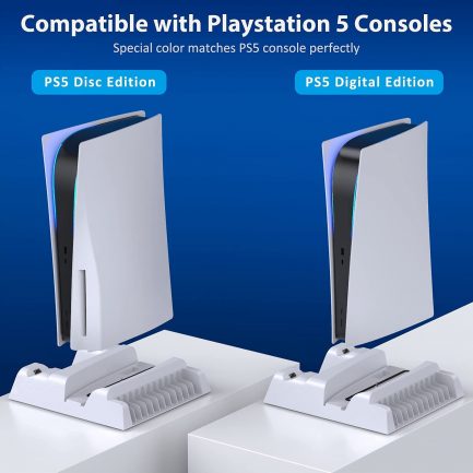 OIVO PS5 Stand with Fan and EU Power Supply for Playstation 5 Console, PS5 Vertical Stand with Cooling and Controller Charging Station, 12 Games Holder for Sony Playstation 5, White (IV-P5235C) - Image 6