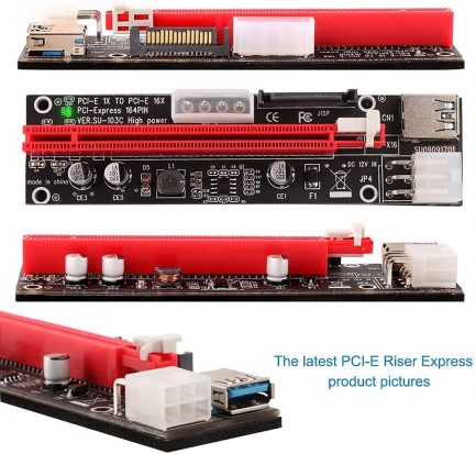 Latest PCI-E Riser Express Kits 16X to 1X (6-Pin / MOLEX / SATA) with LED Graphics Expansion Ethereum ETH Mining Gpu Riser Card with Power Supply, 60 cm USB 3.0 Cable (VER103C ) - Image 5