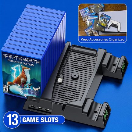 PS5 Vertical Stand with Fan, PS5 Stand Holder PS5 Fan for PS5 / PS5 Digital Edition, All-in-one 3 Port USB 3.0 Hub/PS5 Controller Charging/PS5 Stand/PS5 Cooler/13 Games Storage - Image 7
