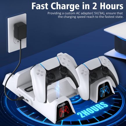 OIVO PS5 Stand with Fan and EU Power Supply for Playstation 5 Console, PS5 Vertical Stand with Cooling and Controller Charging Station, 12 Games Holder for Sony Playstation 5, White (IV-P5235C) - Image 7