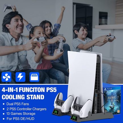 PS5 Vertical Stand with Fan, PS5 Stand Holder PS5 Fan for PS5 / PS5 Digital Edition, All-in-one 3 Port USB 3.0 Hub/PS5 Controller Charging/PS5 Stand/PS5 Cooler/13 Games Storage - Image 8