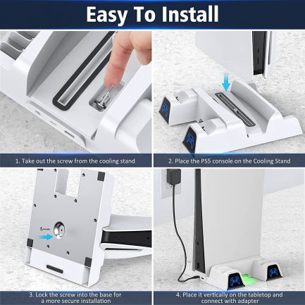 OIVO PS5 Stand with Fan and EU Power Supply for Playstation 5 Console, PS5 Vertical Stand with Cooling and Controller Charging Station, 12 Games Holder for Sony Playstation 5, White (IV-P5235C) - Image 8