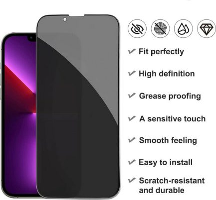 Privacy Full Glue Full Face Tempered Glass Black (iPhone 13 / 13 Pro) - Image 2