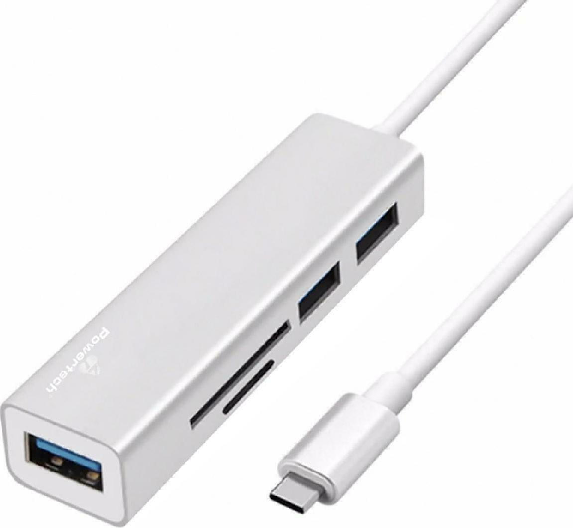 Powertech USB Type-C 3x USB 3.0 / Micro SD/SD Ασημί (PT-926)