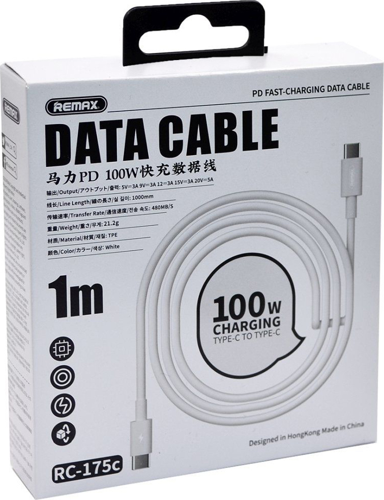 Remax RC-175c 100W USB 2.0 Cable USB-C male - USB-C male Λευκό 1m