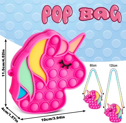 Παιδική Τσάντα 'Ωμου/Push bubble fidget Unicorn Pop Bag  Φούξια (OEM) 12cm - Image 2