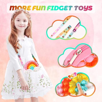 (3 σε 1) Παιδική Τσάντα 'Ωμου/Push bubble fidget παιχνίδι/πορτοφόλι - Rainbow Clouds (oem) 9543-Α - Image 4