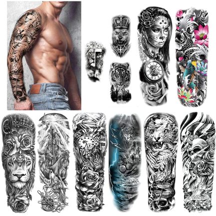 HOWAF 11 Sheets Full Arm Temporary Tattoos, Extra Large Waterproof Tattoo Black Adhesive Tattoo Sticker Fake Arm Tattoos for Adults Men Women ( ‎HW02377-uk ) - Image 2