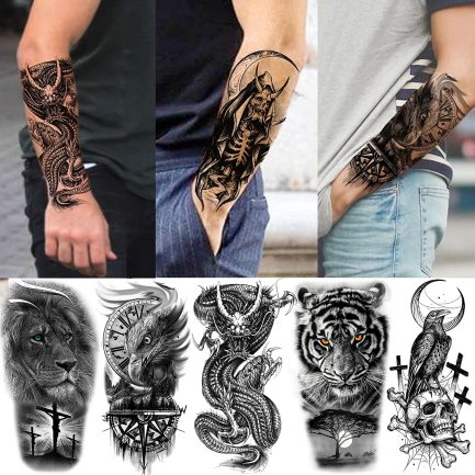 Geweir 43 Sheets Halloween Devil Skull Temporary Tattoos Men Women Lion Tiger Skeleton Fake Tattoos Girls Adults Realistic Temporary Tattoos for Stick On The Skin Arm Sleeves Neck - Image 2