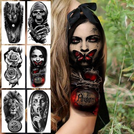 LAROI 22 Sheets Large Realistic Tiger Lion Temporary Tattoos Women Men Pirate Anchor Fake Tattoo Sticker Adults Children 3D Half Sleeve Skeleton Flowers Compass Tatoos Black Snake Cross  (‎LMZRI036) - Image 2