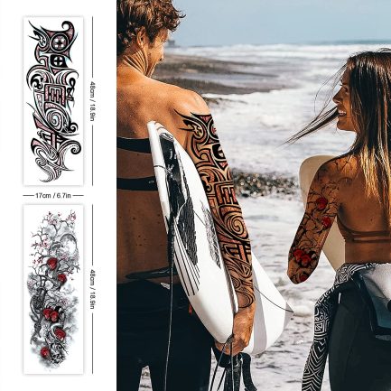 CAYUDEN 18 Sheets Temporary Tattoos, 10 Sheets Arm Fake Tattoos + 8 Sheets Half Arm Tattoo Stickers Waterproof Temporary Tattoo Men Adhesive Tattoos with Wolves Rose (53131631) - Image 2
