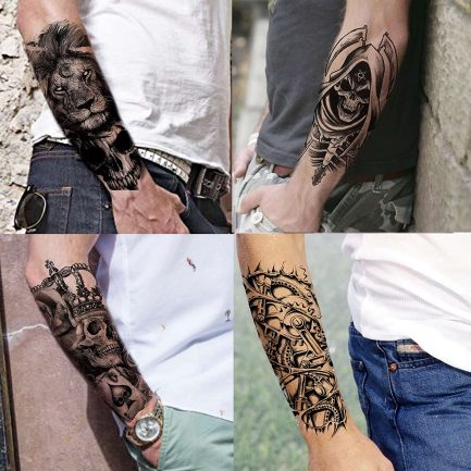 Geweir 43 Sheets Halloween Devil Skull Temporary Tattoos Men Women Lion Tiger Skeleton Fake Tattoos Girls Adults Realistic Temporary Tattoos for Stick On The Skin Arm Sleeves Neck - Image 3
