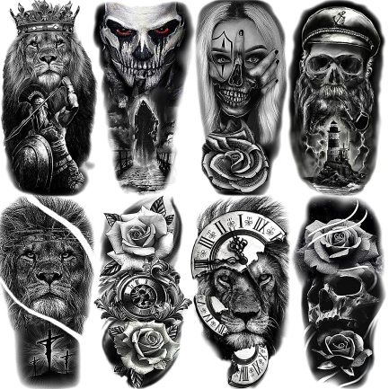 EGMBGM 22 Sheets Halloween Skull Temporary Tattoos Women Men Neck Large 3D Lion Warrior Evil Joker Fake Tattoo Sticker Men Women Adults Arm Rose Flowers Cross Durable Tatoos Children - Image 3