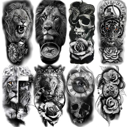 COKTAK Large 3D Temporary Tattoos, 22 Sheets, Adult, Unisex, Tribal / Lion / Warrior / Tiger / Wolf / Flowers / Skull / Halloween Designs, Rose and Animal Fake Tattoo Stickers, Black 3D Realistic Tattoos (‎VBFOUT053) - Image 3
