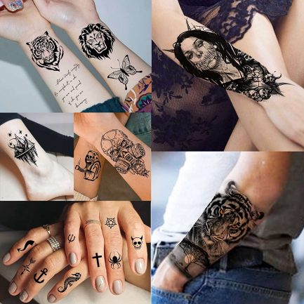 Geweir 43 Sheets Halloween Devil Skull Temporary Tattoos Men Women Lion Tiger Skeleton Fake Tattoos Girls Adults Realistic Temporary Tattoos for Stick On The Skin Arm Sleeves Neck - Image 4