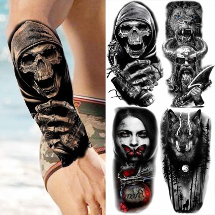 LAROI 22 Sheets Large Realistic Tiger Lion Temporary Tattoos Women Men Pirate Anchor Fake Tattoo Sticker Adults Children 3D Half Sleeve Skeleton Flowers Compass Tatoos Black Snake Cross  (‎LMZRI036) - Image 4