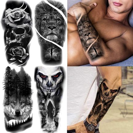 EGMBGM 22 Sheets Halloween Skull Temporary Tattoos Women Men Neck Large 3D Lion Warrior Evil Joker Fake Tattoo Sticker Men Women Adults Arm Rose Flowers Cross Durable Tatoos Children - Image 4