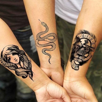 LAROI 22 Sheets Large Realistic Tiger Lion Temporary Tattoos Women Men Pirate Anchor Fake Tattoo Sticker Adults Children 3D Half Sleeve Skeleton Flowers Compass Tatoos Black Snake Cross  (‎LMZRI036) - Image 5
