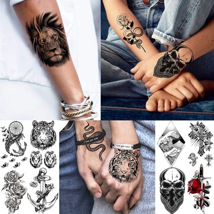 COKTAK Large 3D Temporary Tattoos, 22 Sheets, Adult, Unisex, Tribal / Lion / Warrior / Tiger / Wolf / Flowers / Skull / Halloween Designs, Rose and Animal Fake Tattoo Stickers, Black 3D Realistic Tattoos (‎VBFOUT053) - Image 5
