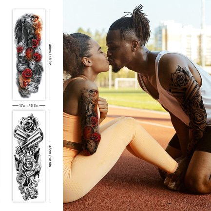 CAYUDEN 18 Sheets Temporary Tattoos, 10 Sheets Arm Fake Tattoos + 8 Sheets Half Arm Tattoo Stickers Waterproof Temporary Tattoo Men Adhesive Tattoos with Wolves Rose (53131631) - Image 5