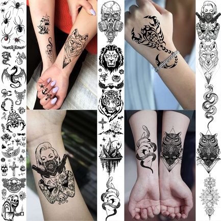 Geweir 43 Sheets Halloween Devil Skull Temporary Tattoos Men Women Lion Tiger Skeleton Fake Tattoos Girls Adults Realistic Temporary Tattoos for Stick On The Skin Arm Sleeves Neck - Image 6