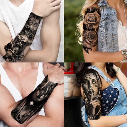LAROI 22 Sheets Large Realistic Tiger Lion Temporary Tattoos Women Men Pirate Anchor Fake Tattoo Sticker Adults Children 3D Half Sleeve Skeleton Flowers Compass Tatoos Black Snake Cross  (‎LMZRI036) - Image 6