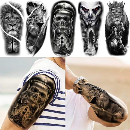 EGMBGM 22 Sheets Halloween Skull Temporary Tattoos Women Men Neck Large 3D Lion Warrior Evil Joker Fake Tattoo Sticker Men Women Adults Arm Rose Flowers Cross Durable Tatoos Children - Image 6