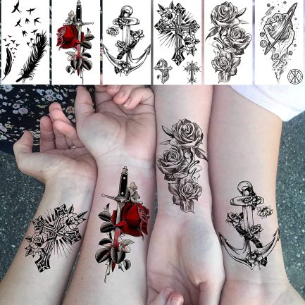 COKTAK Large 3D Temporary Tattoos, 22 Sheets, Adult, Unisex, Tribal / Lion / Warrior / Tiger / Wolf / Flowers / Skull / Halloween Designs, Rose and Animal Fake Tattoo Stickers, Black 3D Realistic Tattoos (‎VBFOUT053) - Image 6