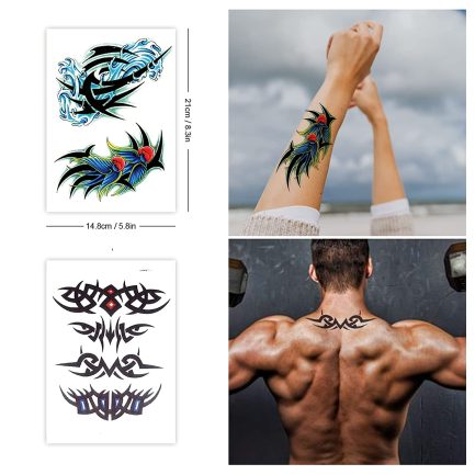 CAYUDEN 18 Sheets Temporary Tattoos, 10 Sheets Arm Fake Tattoos + 8 Sheets Half Arm Tattoo Stickers Waterproof Temporary Tattoo Men Adhesive Tattoos with Wolves Rose (53131631) - Image 6