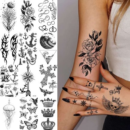 Geweir 43 Sheets Halloween Devil Skull Temporary Tattoos Men Women Lion Tiger Skeleton Fake Tattoos Girls Adults Realistic Temporary Tattoos for Stick On The Skin Arm Sleeves Neck - Image 7