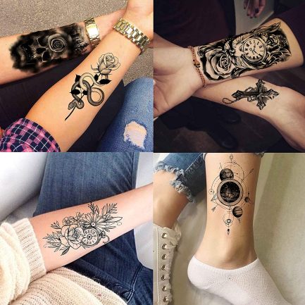 LAROI 22 Sheets Large Realistic Tiger Lion Temporary Tattoos Women Men Pirate Anchor Fake Tattoo Sticker Adults Children 3D Half Sleeve Skeleton Flowers Compass Tatoos Black Snake Cross  (‎LMZRI036) - Image 7