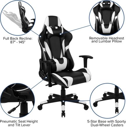 LeatherSoft Καρέκλα Gaming Δερματίνης Black/White (0821.001) - Image 4