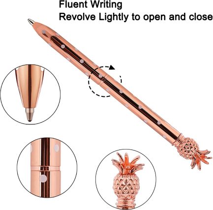 Pineapple Ballpoint Pen 4 Pieces Metal Ballpoint Pen Rose Gold Pens for School Office Supplies 1.0mm Blue Ink - Image 2