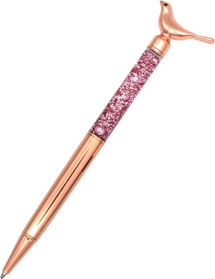 Μεταλλικό Στυλό Πουλί - Metal Bling Small Bird Retractable Ballpoint Pens for School Office Home Travel Gift Supplies Blue Ink- Rose Gold (22252-5) - Image 2