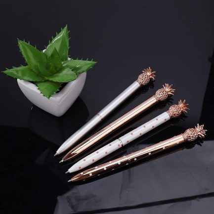Pineapple Ballpoint Pen 4 Pieces Metal Ballpoint Pen Rose Gold Pens for School Office Supplies 1.0mm Blue Ink - Image 7