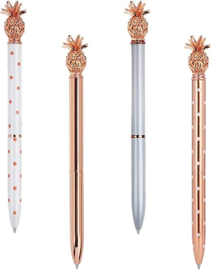 Μεταλλικό Στυλό Ανανάς - Pineapple Pen, Metal Ballpoint Pen with Cute Pineapple Design, Blue Ink (22252-6) (white with pink dots) - Image 2