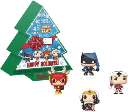 Funko Pocket Pop! 4-Pack DC Super Heroes - Happy Holidays Tree Box Vinyl Figures Keychain (889698655422) - Image 2