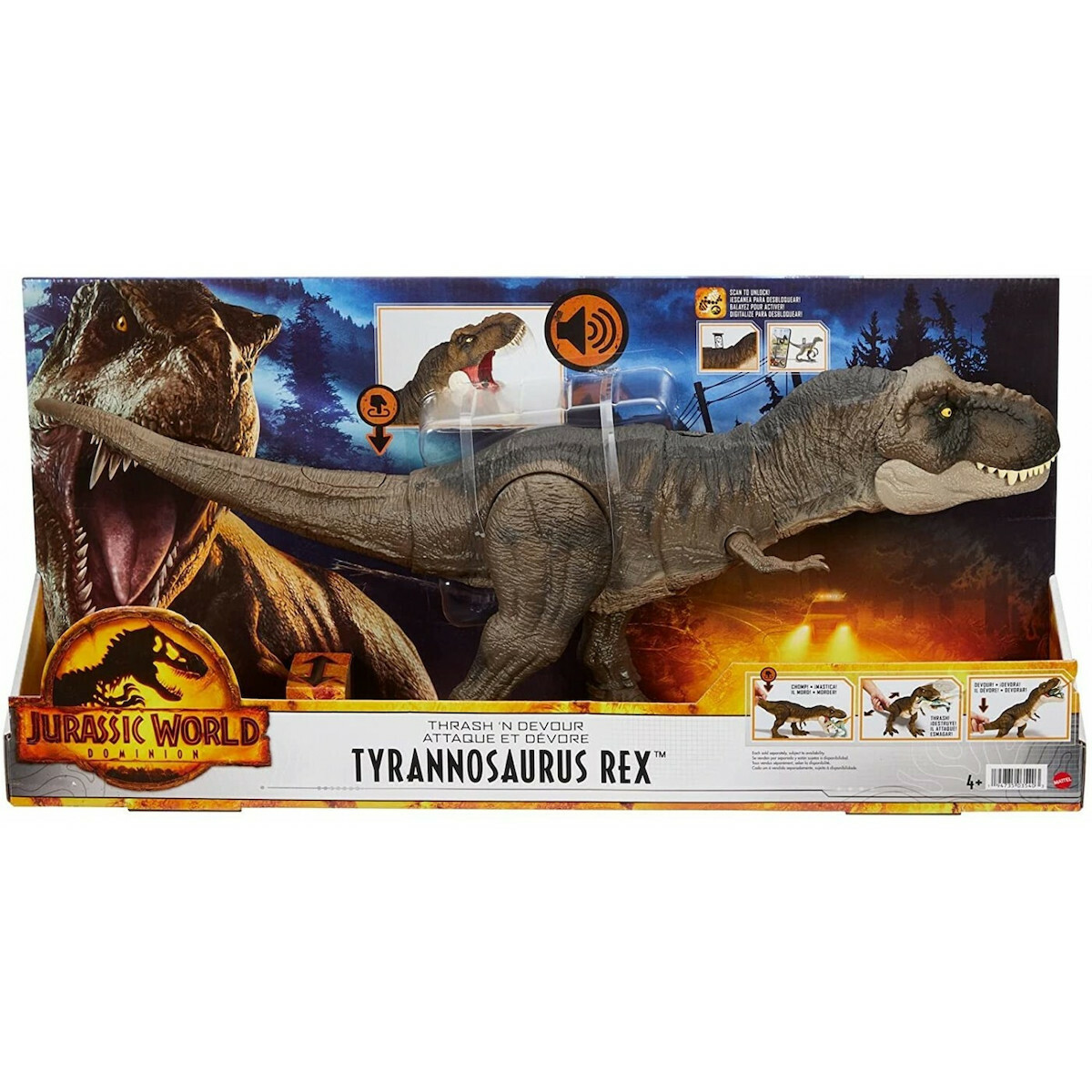 Mattel Jurassic World: Dominion Thrash N Devour Tyrannosaurus Rex Που Χτυπά Και Καταβροχθίζει (HDY55)