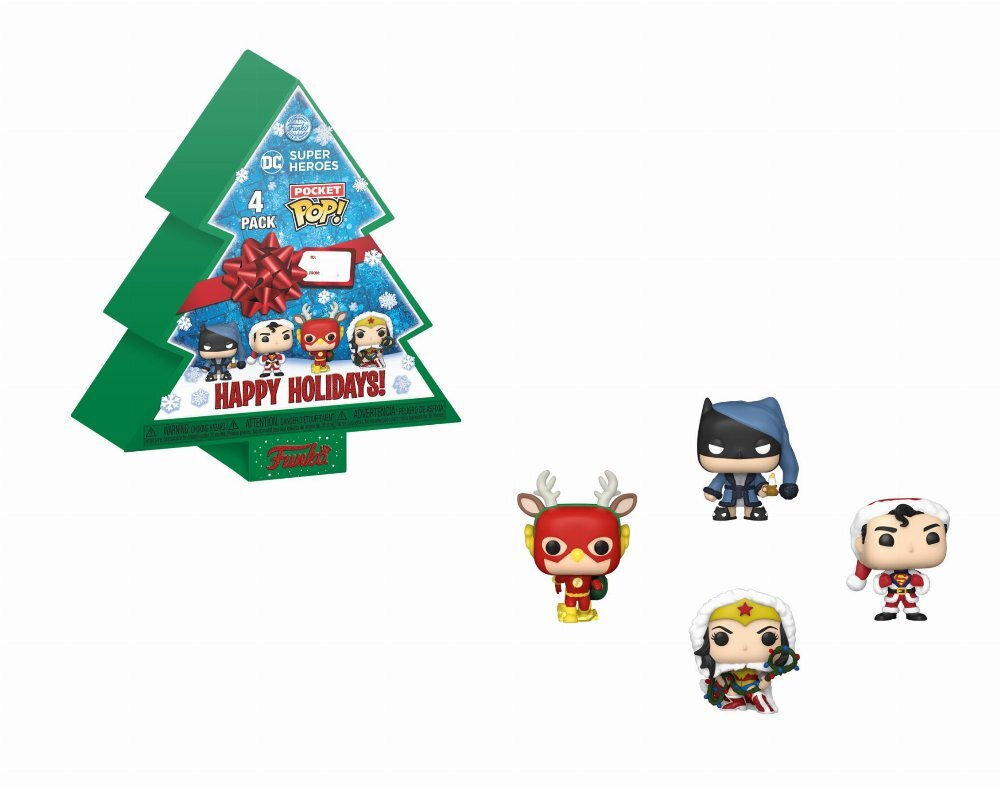 Funko Pocket Pop! 4-Pack DC Super Heroes - Happy Holidays Tree Box Vinyl Figures Keychain (889698655422)