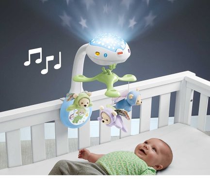 Παιχνιδολαμπάδα Fisher Price Μόμπιλε Κούνιας και Καροτσιού με Μουσική, Περιστροφή και Προτζέκτορα Αρκουδάκια για Νεογέννητα (CDN41) - Image 3