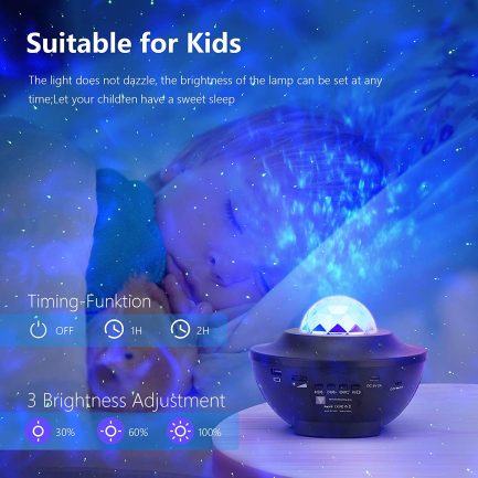 ‎Jagdag  Bluetooth 5.0 Ηχείο & Διακοσμητικό Φωτιστικό 360° Rotation Night Light Lamp & Ocean Wave Projector with Remote Control - Image 4