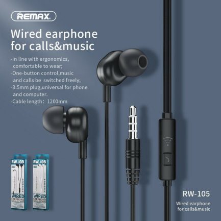 Remax RW-105 In-ear Handsfree με Βύσμα 3.5mm Μαύρο - Image 3