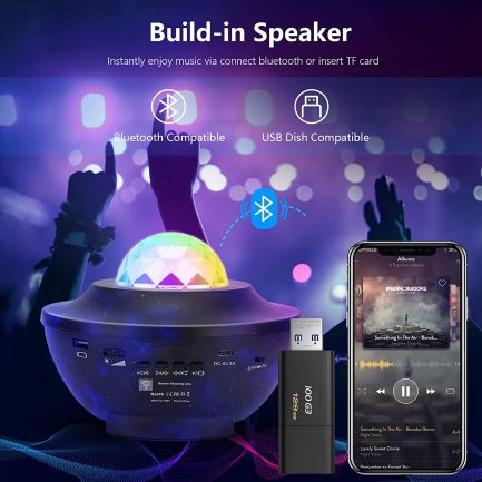 ‎Jagdag  Bluetooth 5.0 Ηχείο & Διακοσμητικό Φωτιστικό 360° Rotation Night Light Lamp & Ocean Wave Projector with Remote Control - Image 5