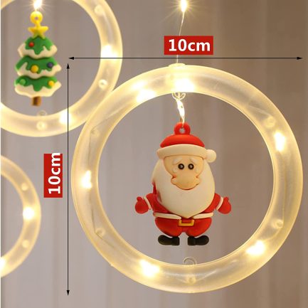 Χριστουγεννιάτικα Λαμπάκια (Christmas Rings) LED Θερμού τύπου Κουρτίνα με 10 Φωτιζόμενα Δαχτυλίδια με Χριστουγεννιάτικα Σχέδια 3M (6335-78) - Image 8