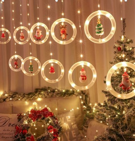 Χριστουγεννιάτικα Λαμπάκια (Christmas Rings) LED Θερμού τύπου Κουρτίνα με 10 Φωτιζόμενα Δαχτυλίδια με Χριστουγεννιάτικα Σχέδια 3M (6335-78) - Image 2
