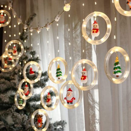 Χριστουγεννιάτικα Λαμπάκια (Christmas Rings) LED Θερμού τύπου Κουρτίνα με 10 Φωτιζόμενα Δαχτυλίδια με Χριστουγεννιάτικα Σχέδια 3M (6335-78) - Image 3