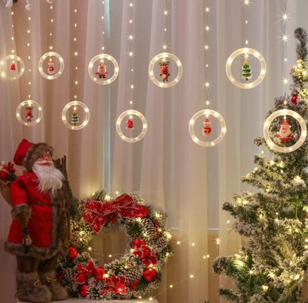 Χριστουγεννιάτικα Λαμπάκια (Christmas Rings) LED Θερμού τύπου Κουρτίνα με 10 Φωτιζόμενα Δαχτυλίδια με Χριστουγεννιάτικα Σχέδια 3M (6335-78) - Image 5
