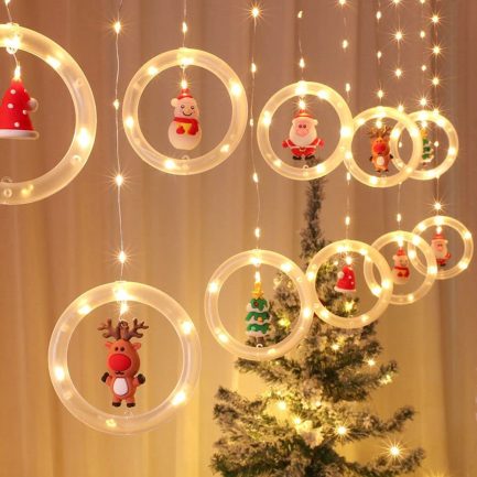 Χριστουγεννιάτικα Λαμπάκια (Christmas Rings) LED Θερμού τύπου Κουρτίνα με 10 Φωτιζόμενα Δαχτυλίδια με Χριστουγεννιάτικα Σχέδια 3M (6335-78) - Image 6