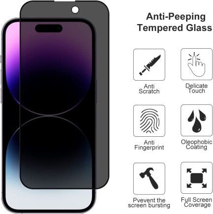 Privacy Full Glue Full Face Tempered Glass Black (iPhone 14 Pro Max) - Image 2